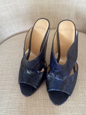 Alexander Berman Slip in Blue and Black Snake Skin 4 in. heel Size 7